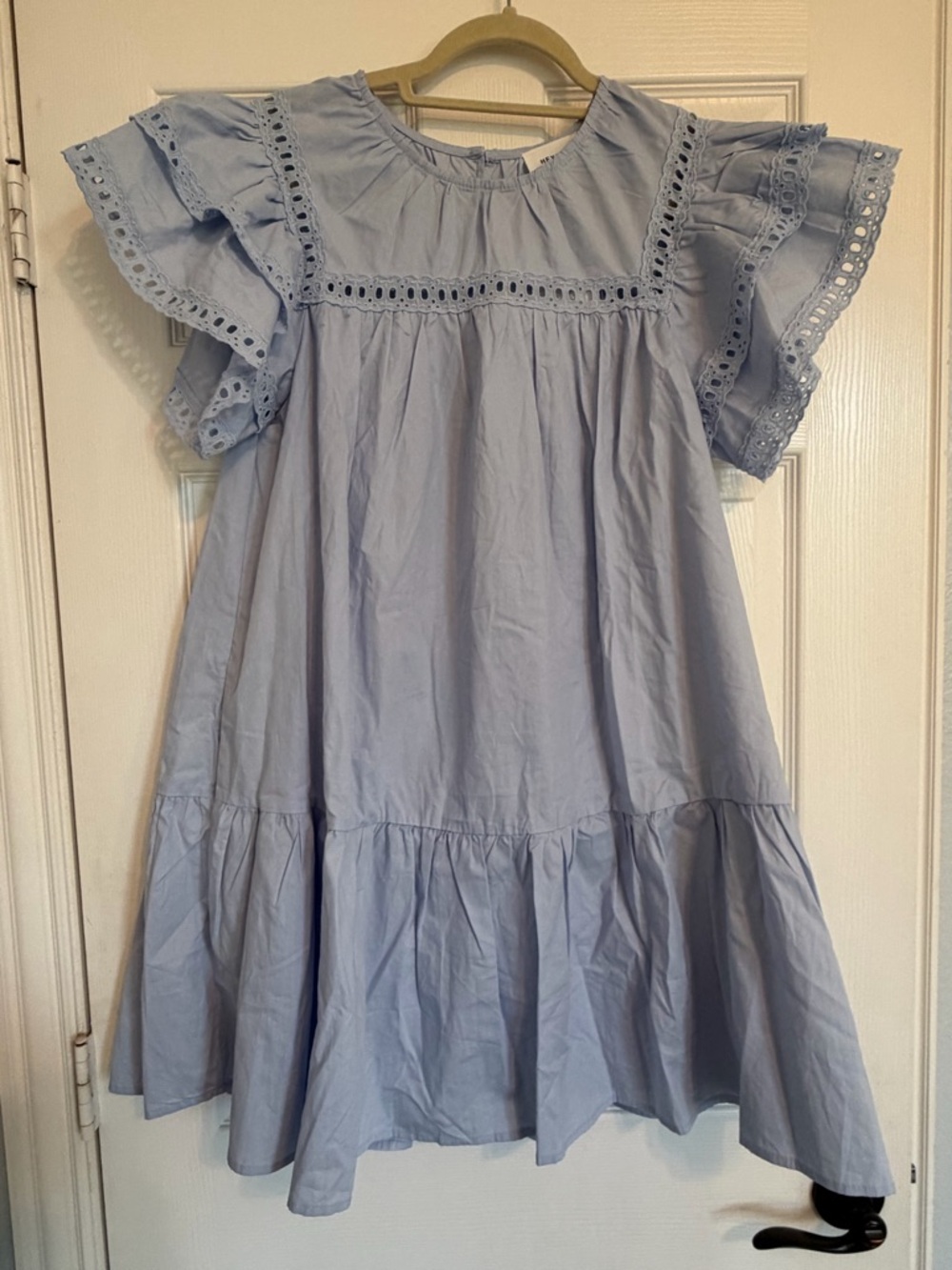 Light Blue Eyelet Sleeve Womens Dress